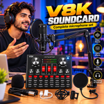 V8K Live Sound Card, BM800 Condenser Microphone Kit, Professional Audio Interface with High Fidelity Sound, USB Connection, and Multiple Input/output Options for Live Streaming