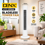 Denx DX2664 Bladeless Tower Fan, 40W, 3 Speed Levels, Wide Oscillation, Portable Design, Safe for All Ages, 220-240V, Energy Saving