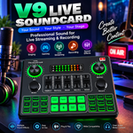 V9 Live Sound Card  Professional Audio Mixer for Live Streaming, Gaming & Karaoke ,Broadcast Audio Interface, External Stereo Audio Mixer Broadcast Bluetooth Sound Mixer Live Sound Card