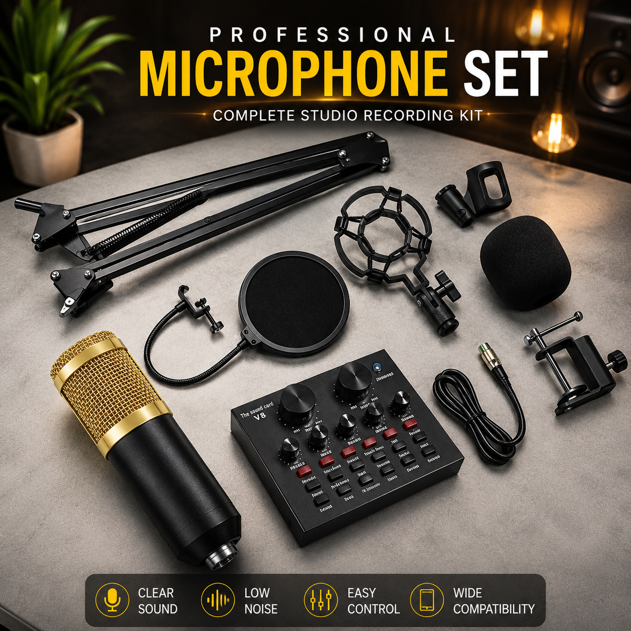Combo Offer | V8 Sound Card+ BM800 Condenser Microphone -Set with Free P47 Headset Bundle Pack