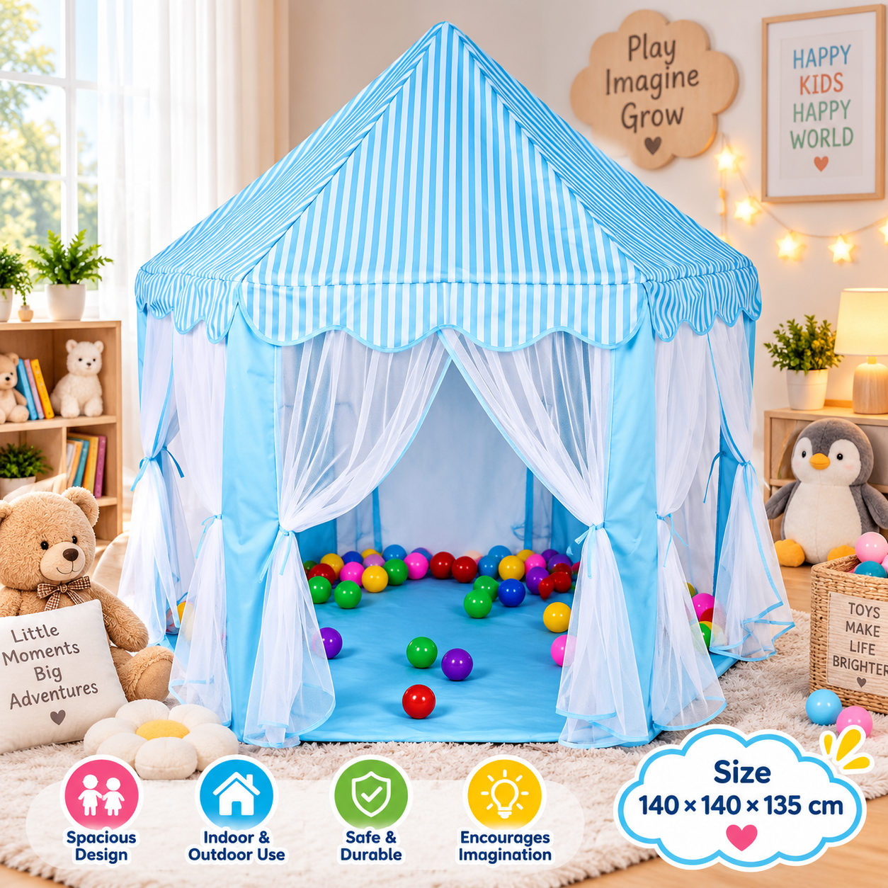 Kids Princess Castle Tent with Ball Pit – Indoor & Outdoor Play House