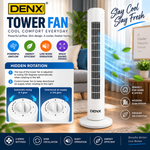 Denx DX2664 Bladeless Tower Fan, 40W, 3 Speed Levels, Wide Oscillation, Portable Design, Safe for All Ages, 220-240V, Energy Saving