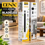Denx DX2664 Bladeless Tower Fan, 40W, 3 Speed Levels, Wide Oscillation, Portable Design, Safe for All Ages, 220-240V, Energy Saving