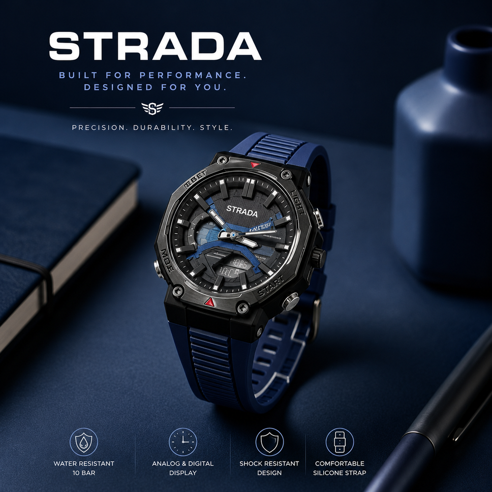 STRADA Sync Quartz Sports Watch – Analog-Digital Dual Display, 10 BAR Water Resistant & Durable Silicone Strap
