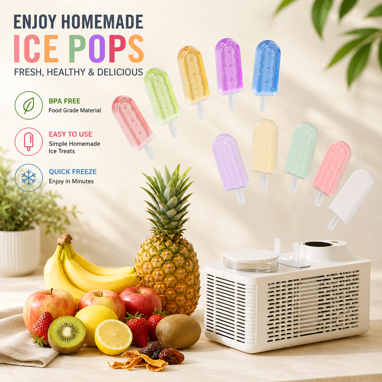 Portable Mini Ice Maker Machine – Rapid Ice Making, Compact & Energy Efficient Homemade Ice Cream Popsicle Make,for Office, Home, Camping, Rv, Car & Travel
