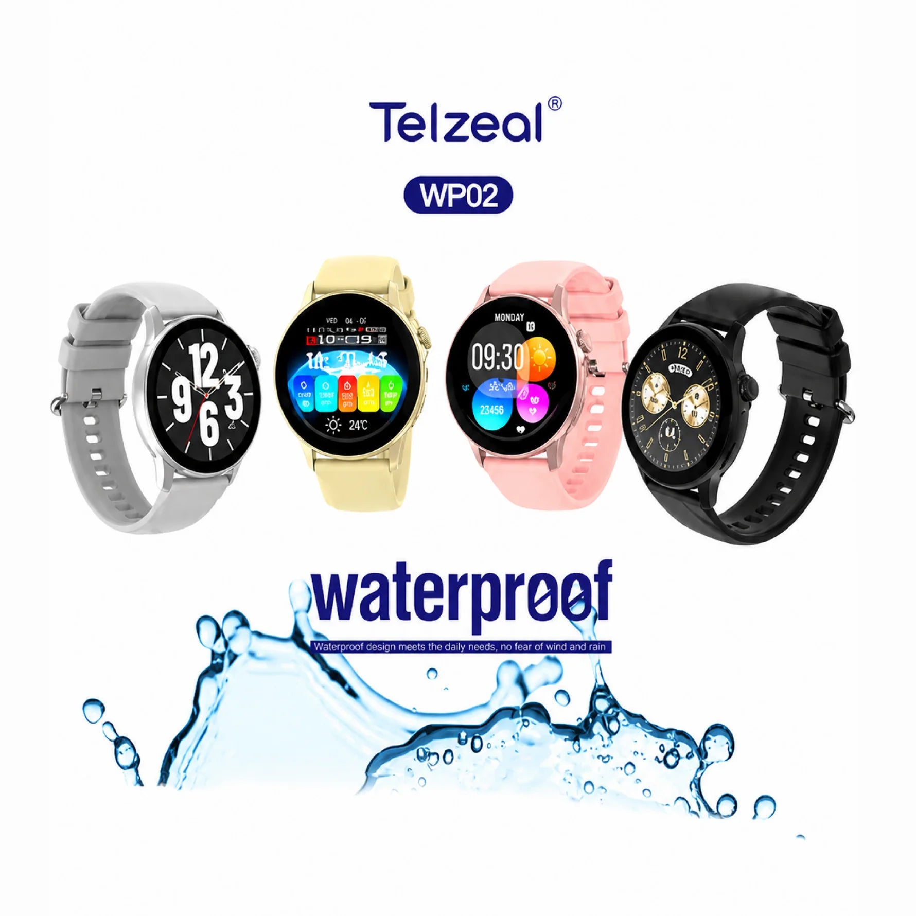 WP02 Waterproof Smartwatch – Fitness & Health Tracker | Heart Rate, Sleep, Multi-Sport, Call & App Notifications | Long Battery | IP68 Water Resistant