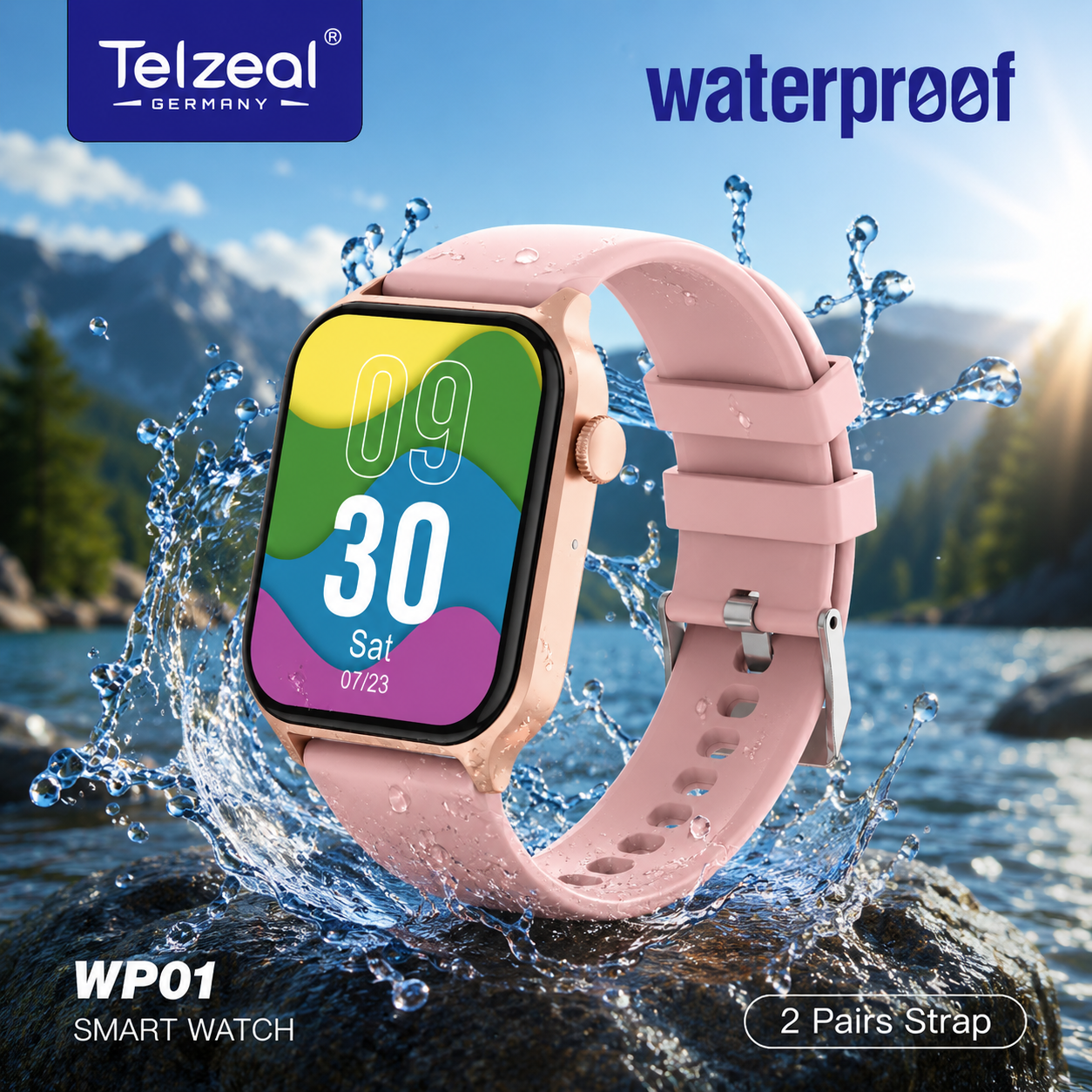 Telzeal WP01 Waterproof Smart Watch with Full‑Touch Display, IP‑68 Water Resistance, Health Monitoring – Stylish Unisex Design