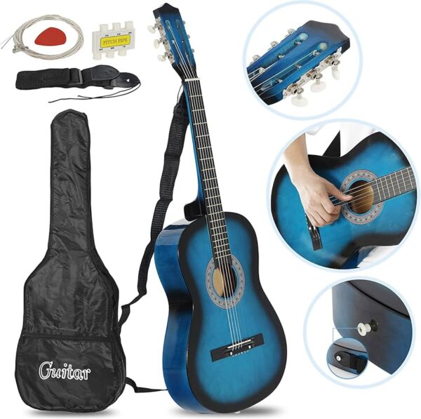 38-Inch Acoustic Guitar Pack, Steel-String Folk Guitar Set with Gloss Finish, Multiple Colors Available