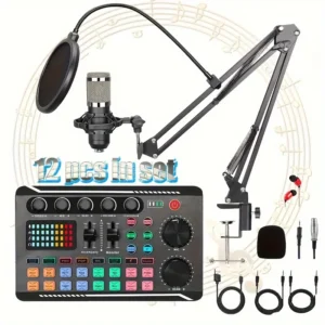 F998 Sound-card+ BM-800 Condenser Mic with Live Sound Card Kit, Podcast Equipment Bundle with Voice Changer and Mixer Functions for PC Smartphone Studio Recording & Broadcasting